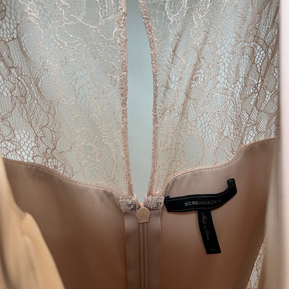 BCBGMaxAzria Pale Blush V-Neck Lace-Panel Prom Gown - Picture 4 of 7